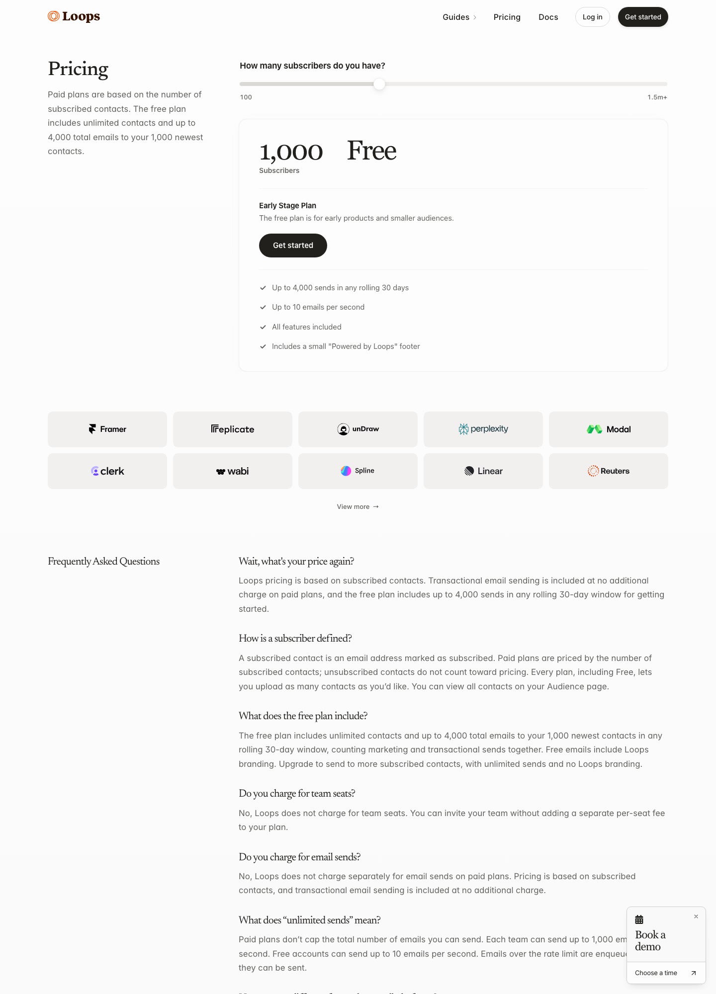 Página de precios de Loops, captura de octubre de 2026